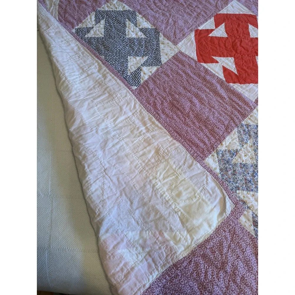 Vintage Double T Patchwork Quilt Queen 61X78 Pink Colorful